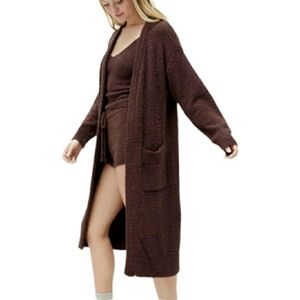 New NIA Duster Plush Pocket Long Cardigan In Chocolate Sz M